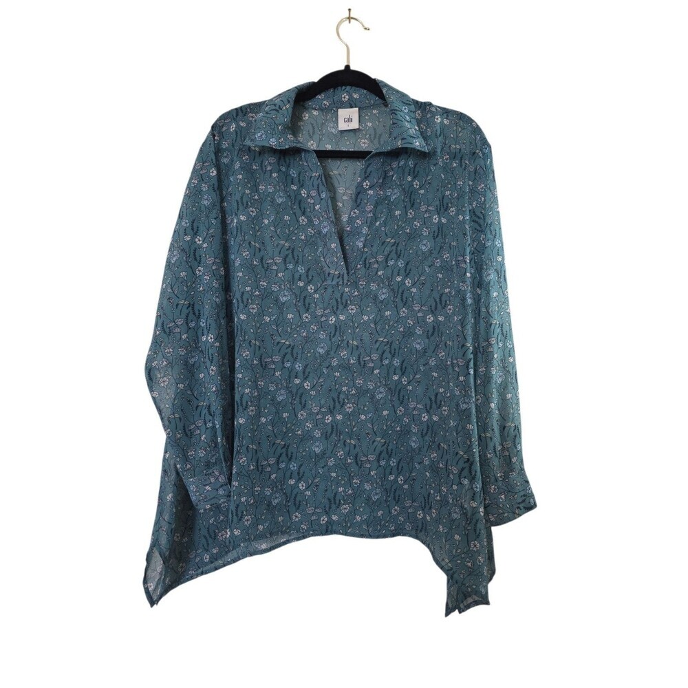Cabi Women’s Chase Field Of Flowers Sheer Floral Long Sleeve Blouse Top Size S